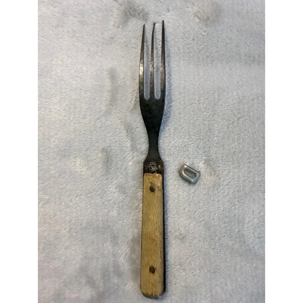 Vintage 3 Tine Carving Fork Bone Handle Primitive Rustic Kitchen Utensil
